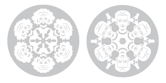 Cнежинки в форме нобелевских лауреатов. Саныч. Онлайн-журнал о физике Symmetry Magazine опубликовал шаблоны, позволяющие вырезать бумажные снежинки в виде трех нобелев
